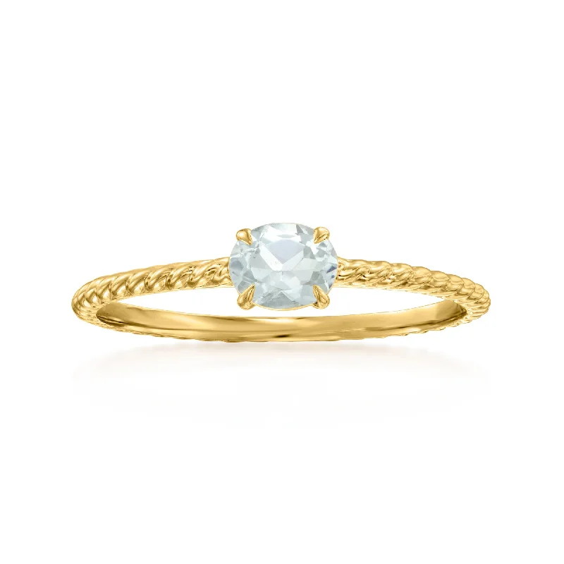 unique engagement rings for women with rubies-RS Pure by Ross-Simons Aquamarine Roped Ring in 14kt Yellow Gold