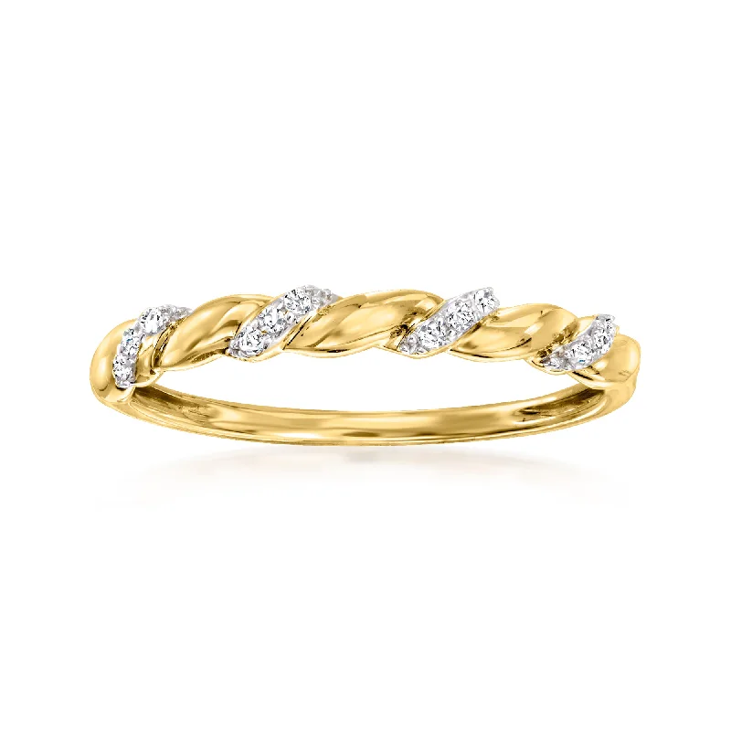 silver wedding rings for men with diamonds-RS Pure by Ross-Simons Diamond-Accented Twisted Ring in 14kt Yellow Gold