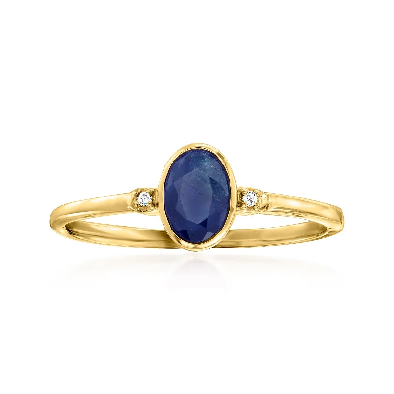 custom promise rings for women-RS Pure by Ross-Simons Sapphire and Diamond-Accented Ring in 14kt Yellow Gold