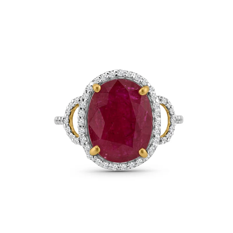 silver promise rings for men-Ruby & Diamond Ring In 18K Yellow Gold