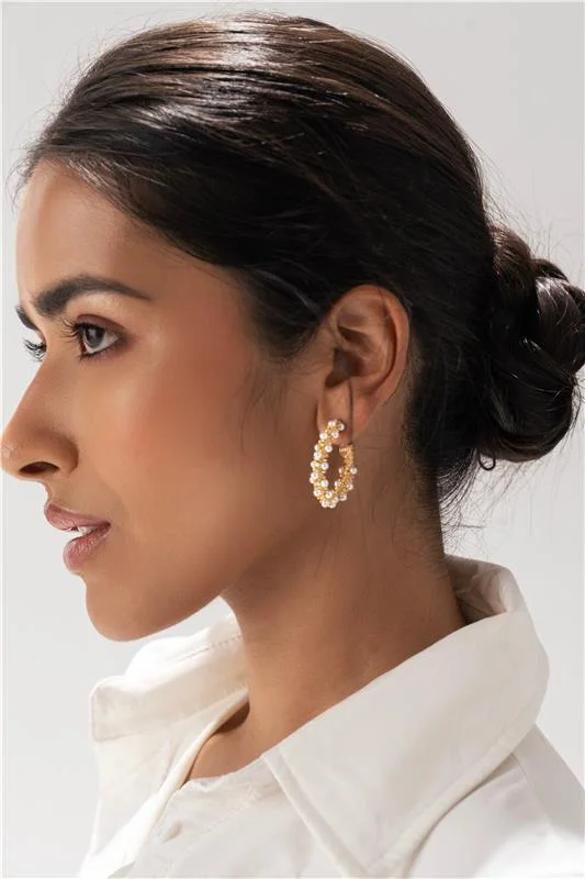 sparkling gemstone drop earrings for evening events -Sahi London Golden Hoop Statement Earring