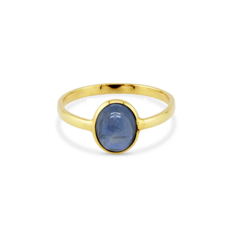 custom rings for men with gemstones-Blue Sapphire Oval Ring In 18K Yellow Gold