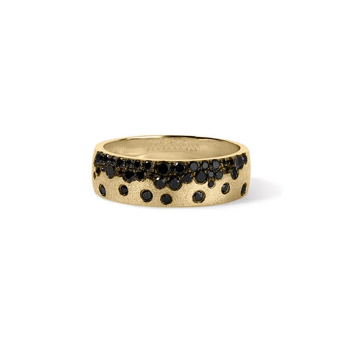 modern engagement rings for women with diamonds-Scattered Black Diamond Thin Cigar Band