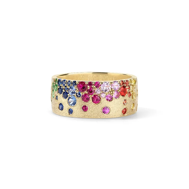 unique custom wedding bands for women-Scattered Rainbow Wide Cigar Band