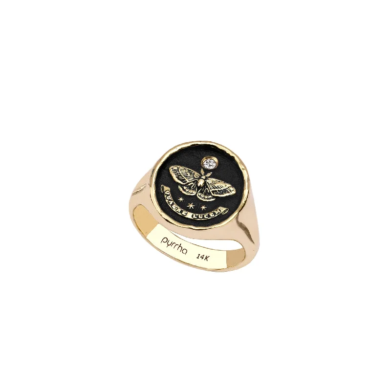 affordable custom wedding bands-Seek the Light 14K Gold Diamond Set Signet Ring