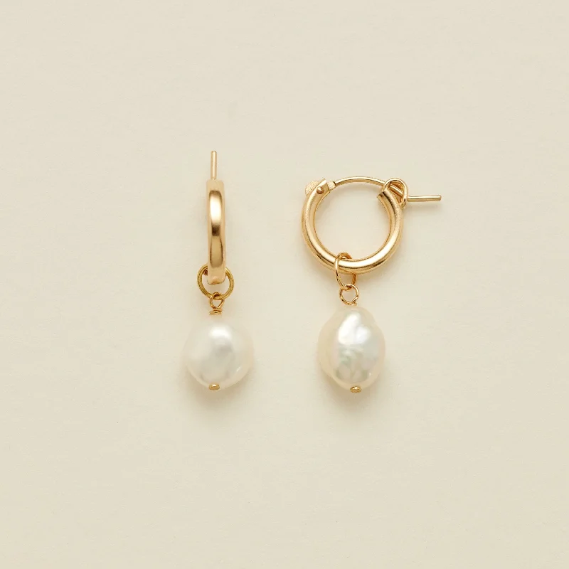 elegant crystal earrings for special nights -Drop Pearl Hoop Earrings