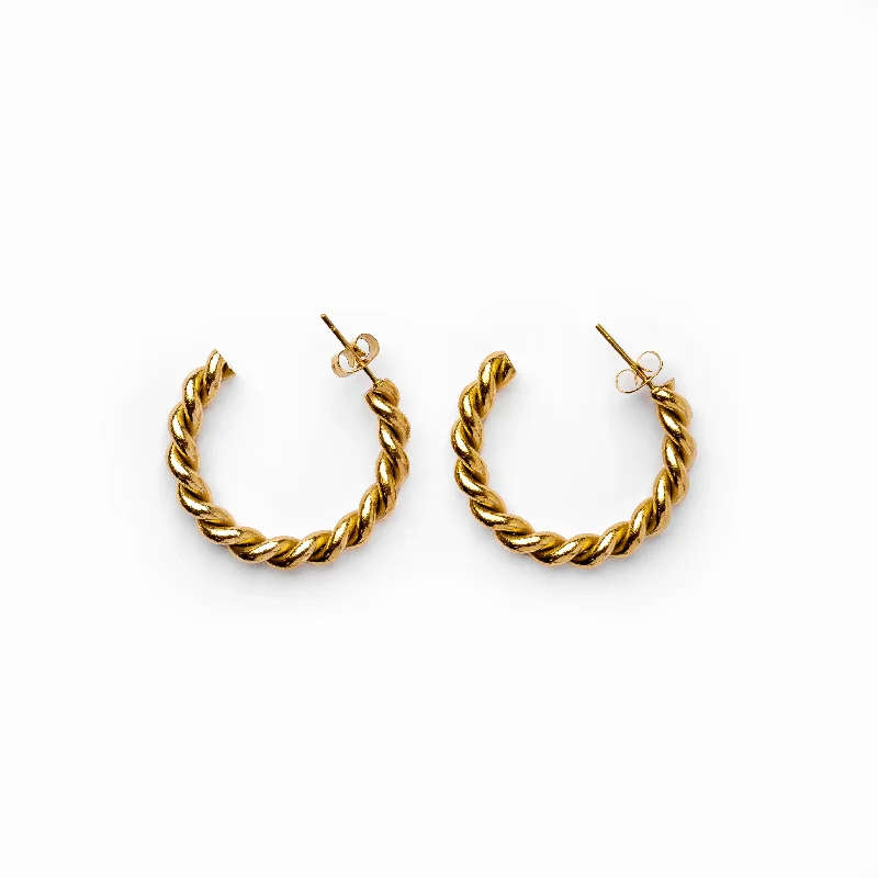 minimalist drop earrings for subtle elegance -Sofia Twist Rope Hoop Earrings 18K Gold Plated - Gold