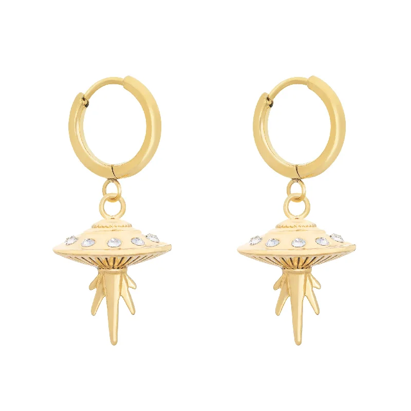 elegant gold earrings for evening wear -Starship Earrings