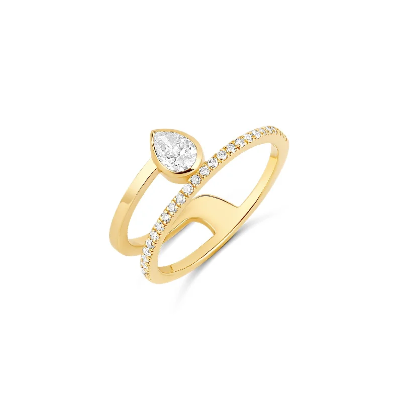 two-tone wedding rings with diamonds-Statement Diamond Half Pave Ring