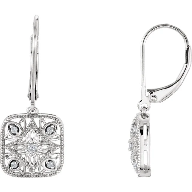 minimalist drop earrings for subtle elegance -Vintage Inspried Sterling Silver 1/10 Diamond Accented Lever Back Earrings