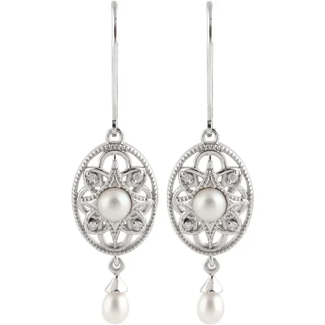 quirky resin earrings for unique designs -Sterling Silver Freshwater Cultured Pearl & .05 CTW Diamond Earrings