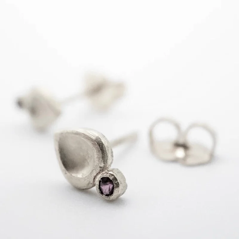 modern silver earrings for sleek looks -Tiny Ruby Stud Earrings in Sterling Silver