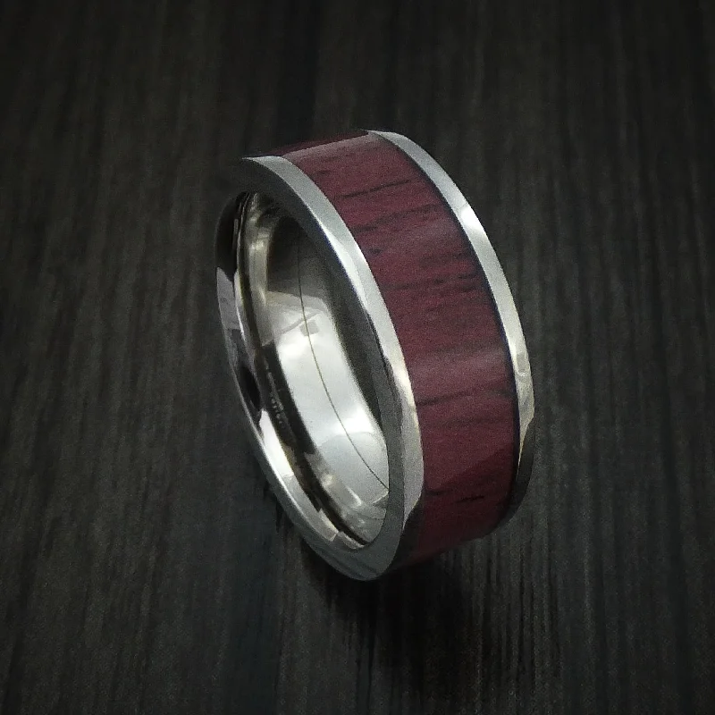 vintage diamond wedding bands-Titanium Men's Ring with Purple Heart Wood Hardwood Custom Made Band