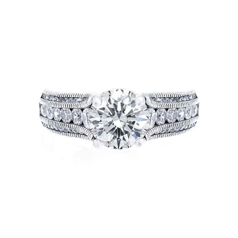 classic wedding rings for men-3 Row Milgrain Tapered Diamond Engagement Ring