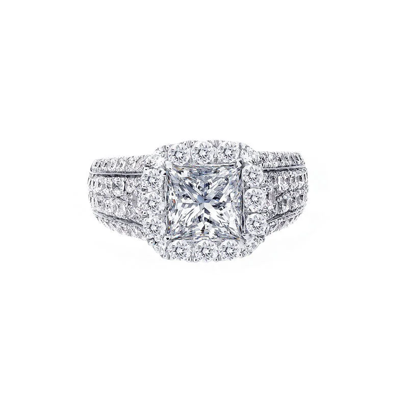 best rings for men’s engagement-Cushion Halo and Multi-Row Pave Diamond Engagement Ring