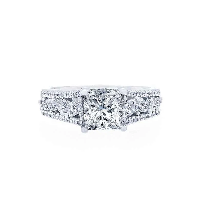 men’s wedding rings with simple designs-Princess Cut Engagement Ring with Marquise Diamond Band