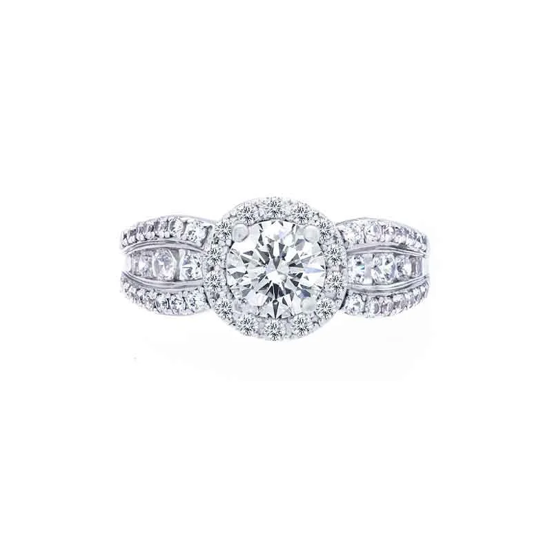 unique custom wedding bands for women-Round Diamond Halo Engagement Ring with a Bow Shaped Band