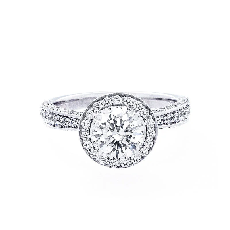 modern engagement rings for women with diamonds-Round Diamond Halo Engagement Ring with Graduating Pave Diamond Band