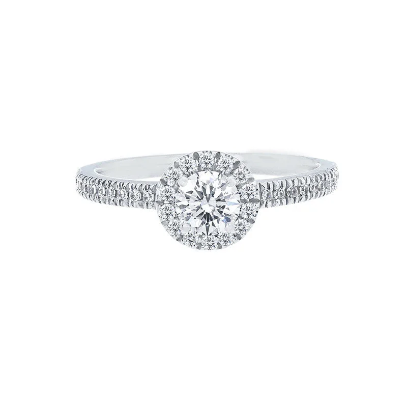 best engagement rings for brides-Round Diamond Halo Engagement Ring with Petite Diamond Band for 0.25ctw Center