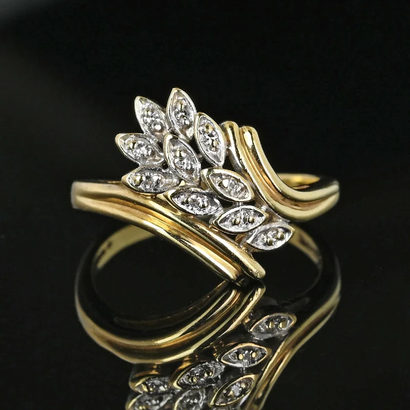 affordable engagement rings with rubies-Vintage 10K Gold Bypass Diamond Leaf Ring