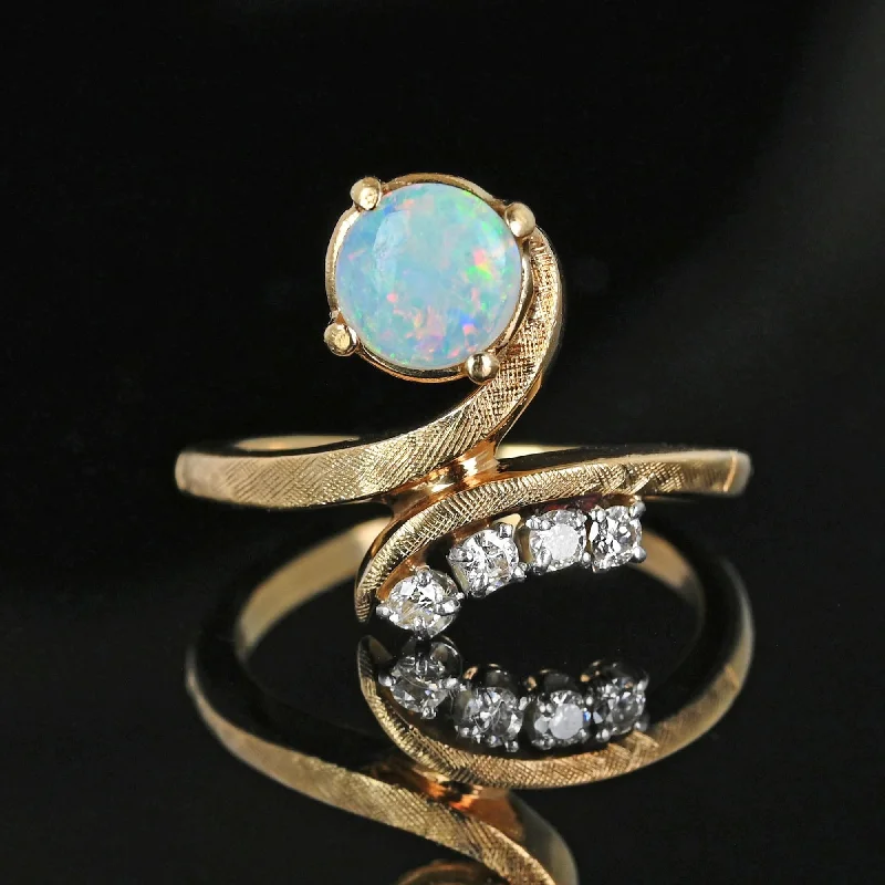 classic engagement rings for men-Vintage 14K Gold Bypass Diamond and Opal Ring