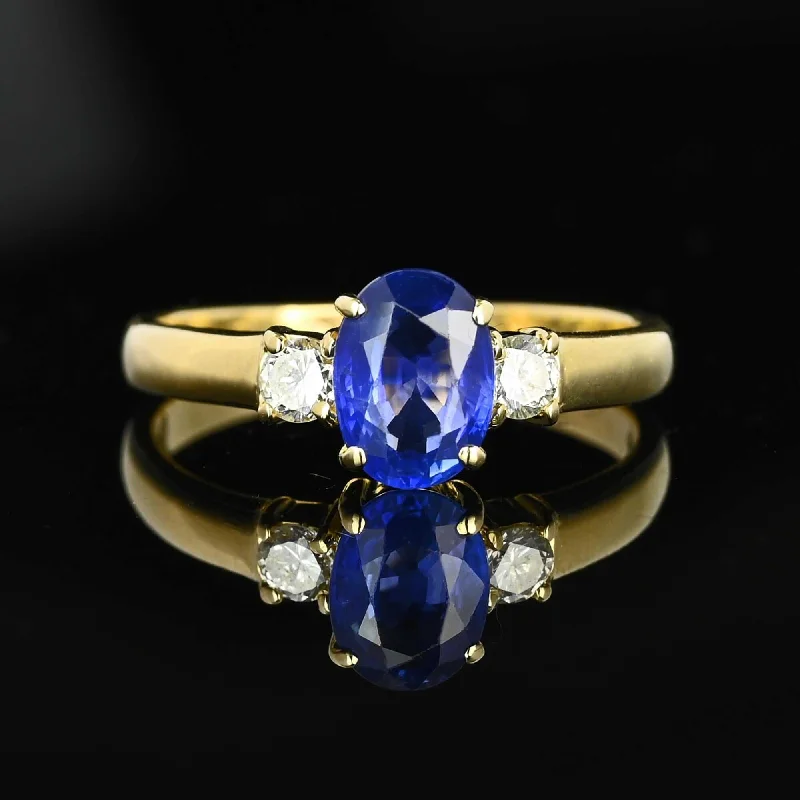 elegant gold engagement rings for women-Vintage 14K Gold Diamond & Ceylon Sapphire Ring