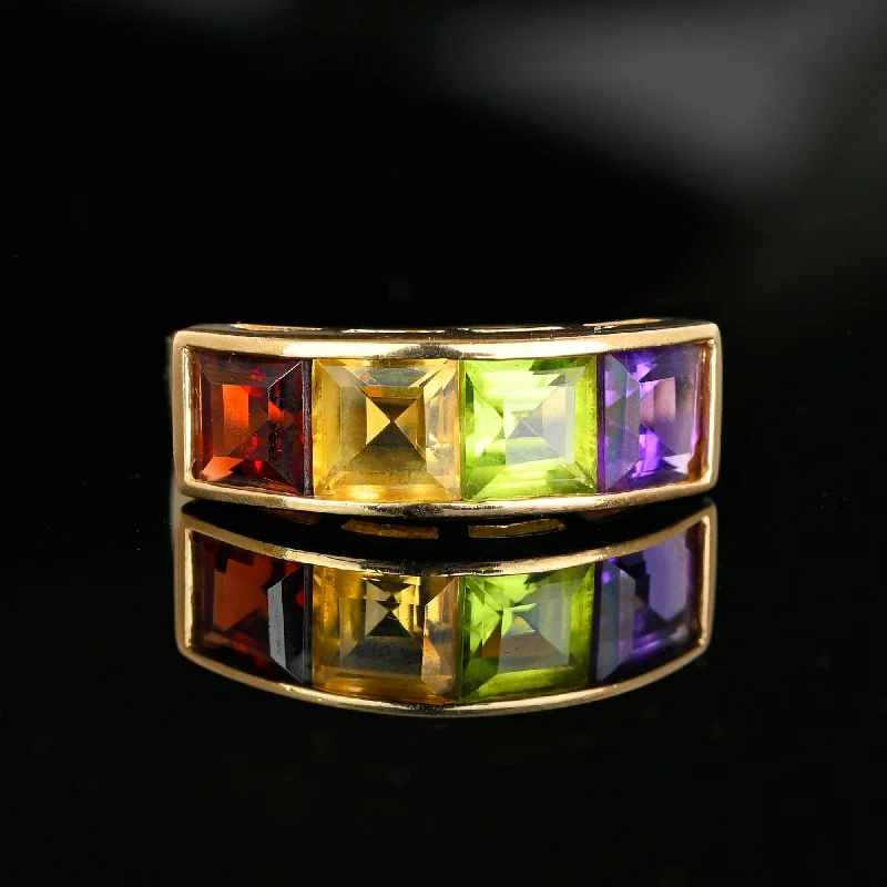 wedding bands for men with diamonds and sapphires-Vintage 14K Gold Gemstone Ring Band, Citrine Peridot Amethyst Garnet