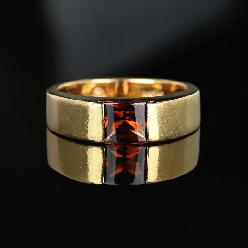 men’s wedding rings with simple designs-Vintage 14K Gold Smooth Top Red Tourmaline Ring Band