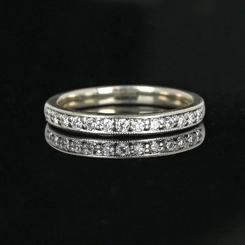 custom rings with initials for women-Vintage 14K White Gold Diamond Half Eternity Band Ring