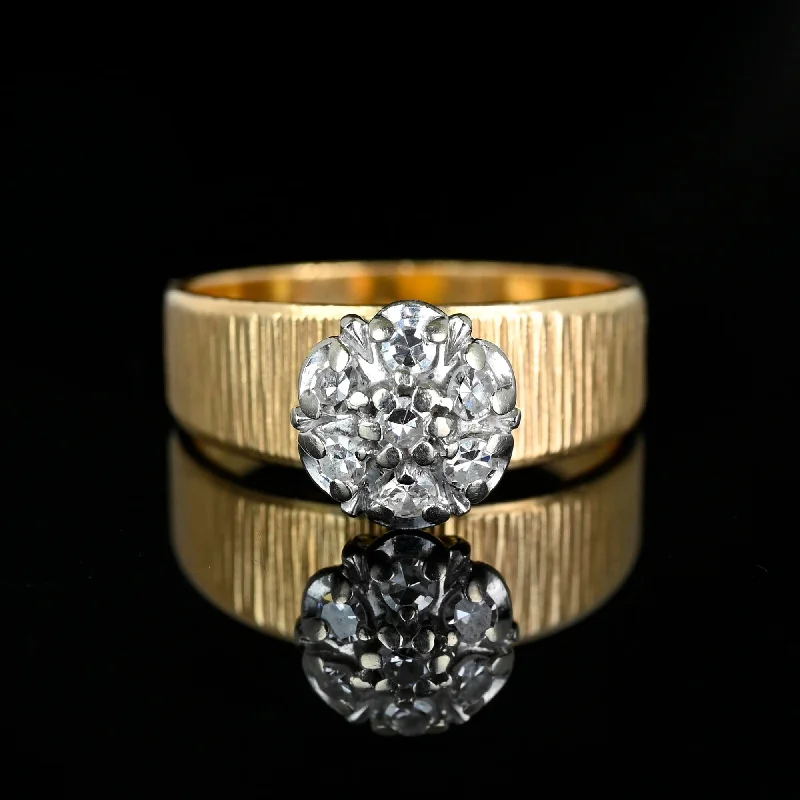 custom rings for men with engravings-Vintage Daisy Cluster Diamond Wide Ring Band in 14K Gold