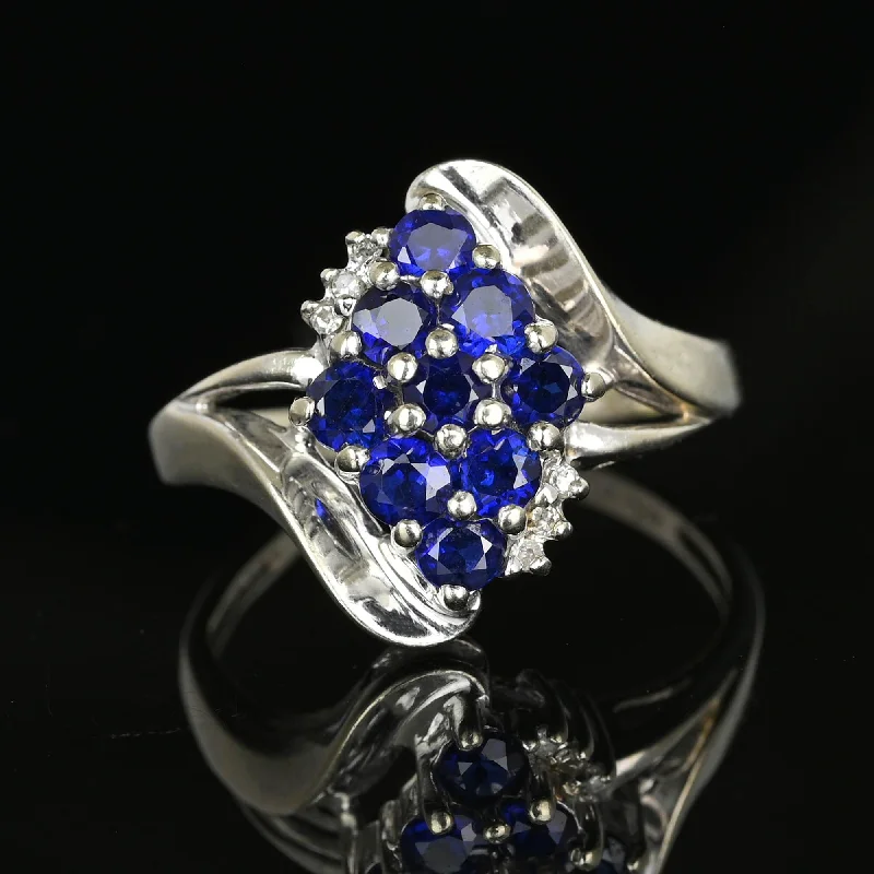 affordable wedding rings with rubies-Vintage Diamond Accent Blue Sapphire Cluster Ring