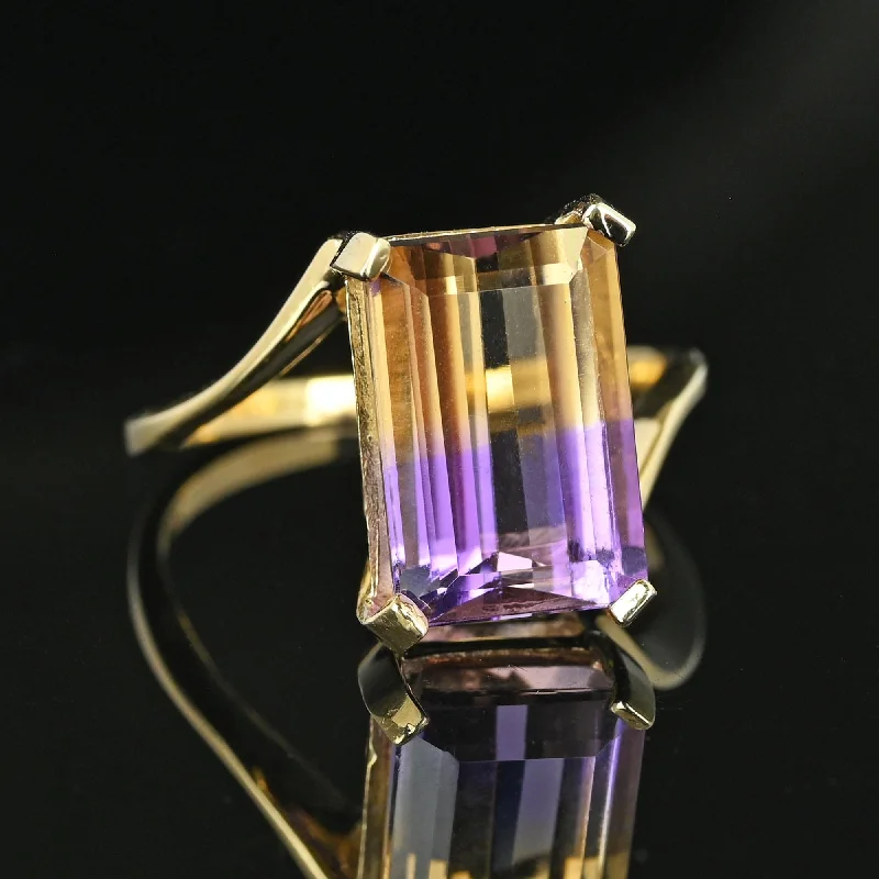 engagement rings with rose gold bands-Vintage Emerald Cut Ametrine Cocktail Ring, Citrine Amethyst