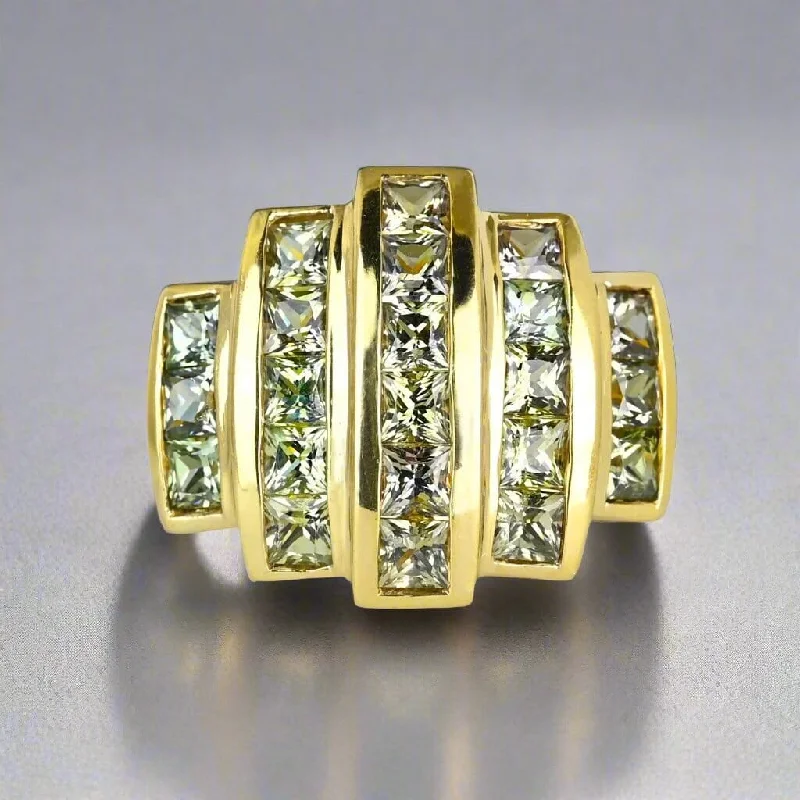 classic wedding rings for men-Vintage Gold Cushion Cut Green Amethyst Ring