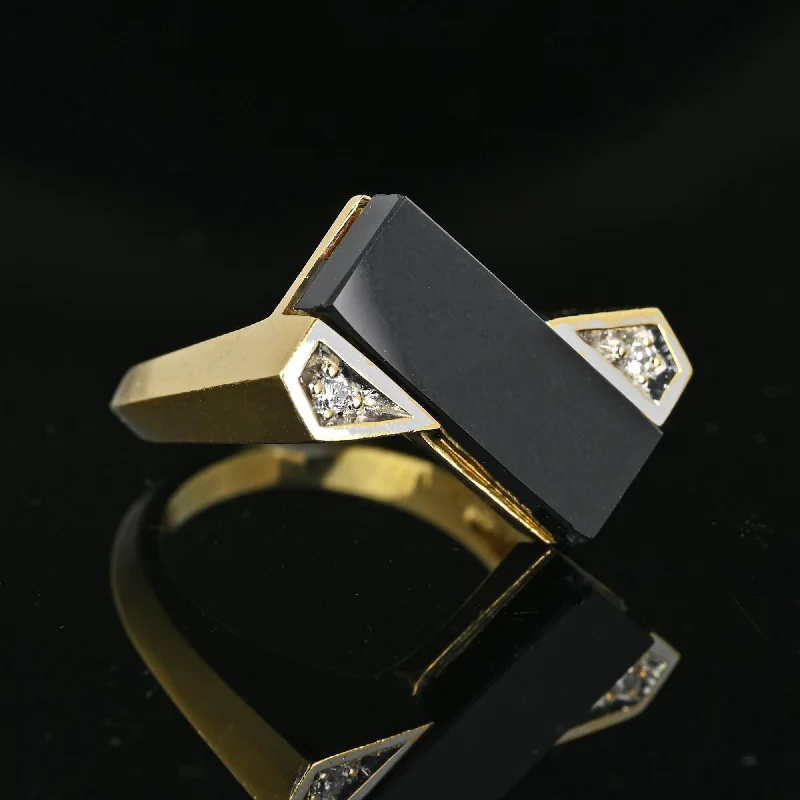 custom diamond wedding rings for couples-Vintage Heavy 14K Gold Diamond Rectangle Black Onyx Ring