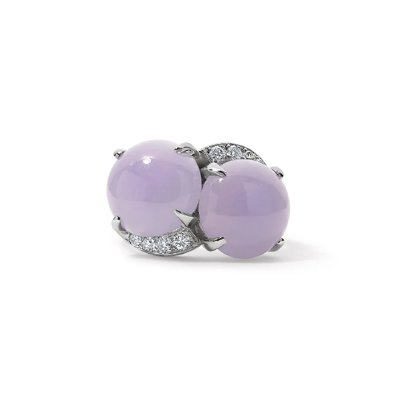 elegant wedding bands for women-Vintage Lavender Jade and Diamond Moi et Toi Ring