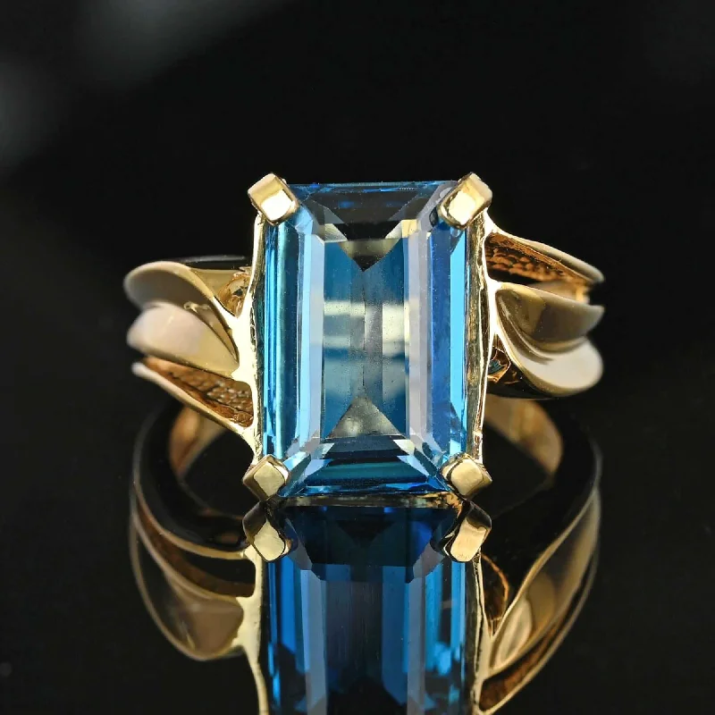 gemstone wedding rings for women-Vintage Wide Gold Bypass London Blue Topaz Ring