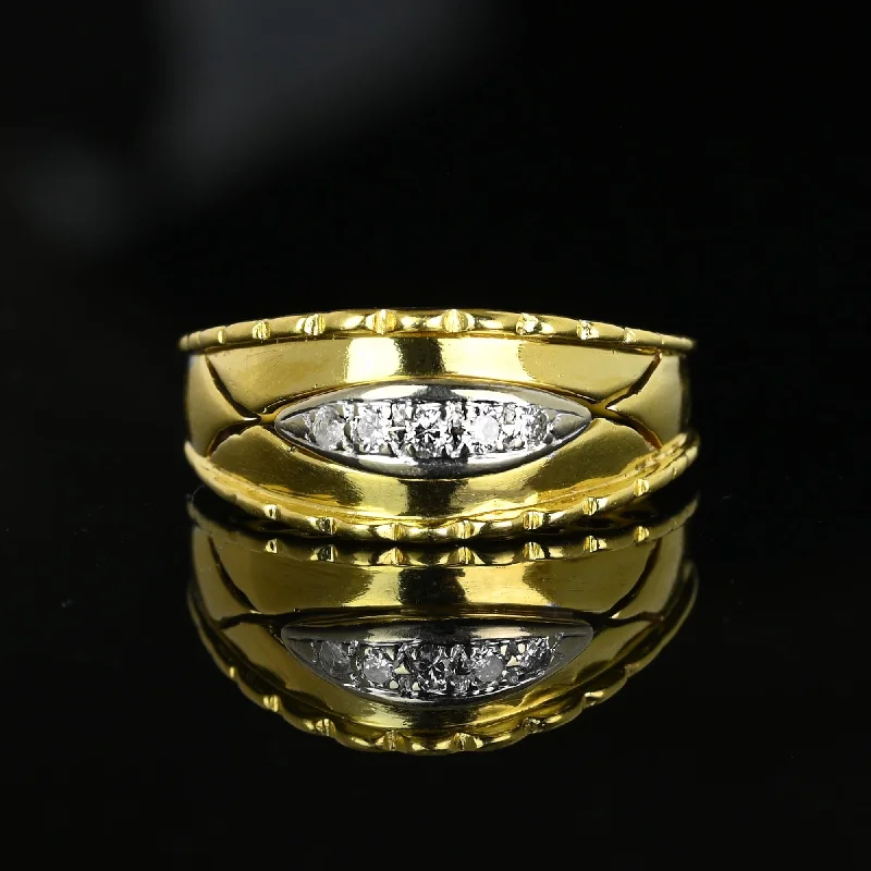 wedding rings with ruby stones-Wide 18K Gold Scallop Edge Diamond Five Stone Ring Band