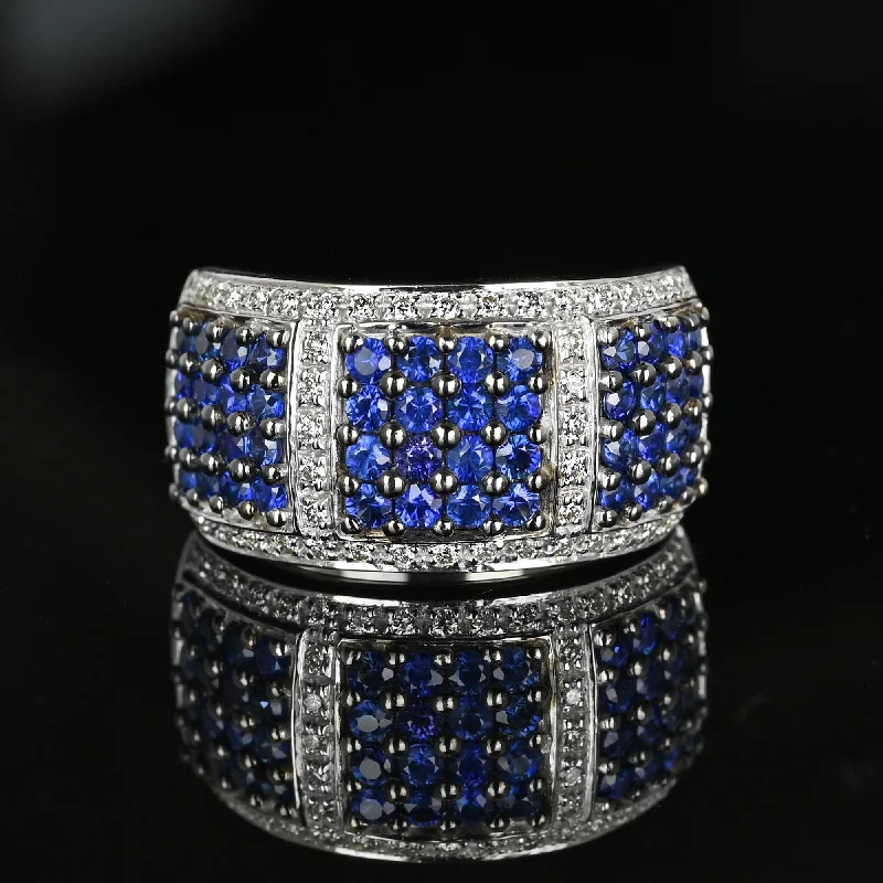 unique custom wedding bands for women-Wide LeVian 14K White Gold Sapphire Diamond Ring Band