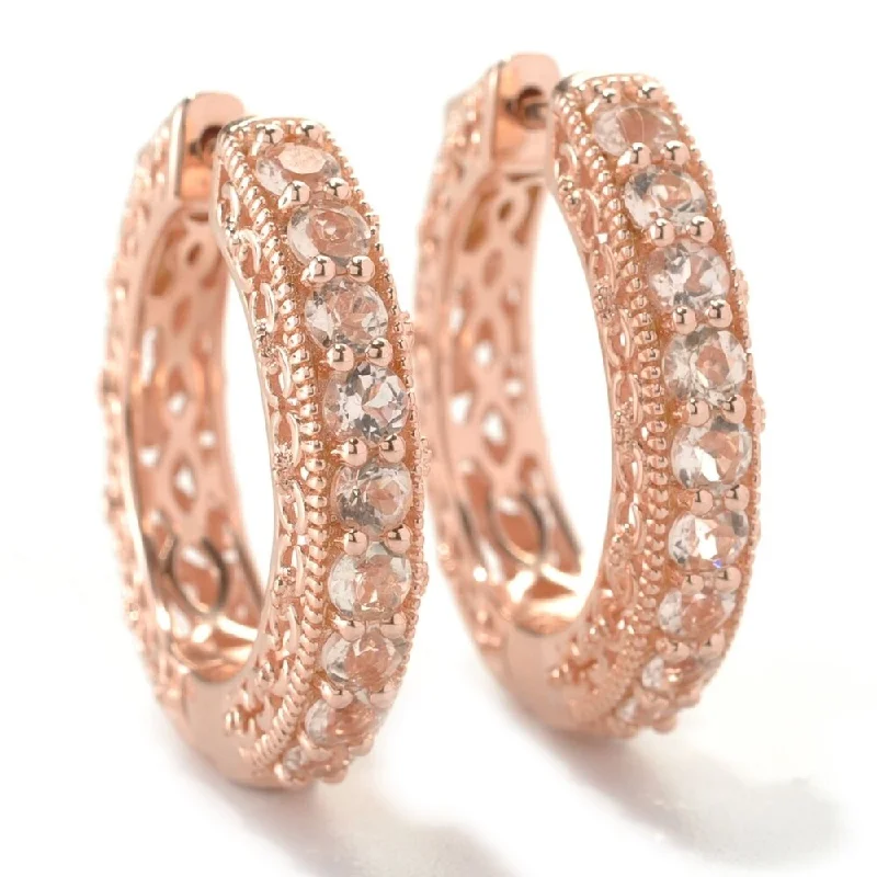 colorful crystal earrings for vibrant fashion -1" Nine-Stone Scrollwork Morganite Hoop Earrings