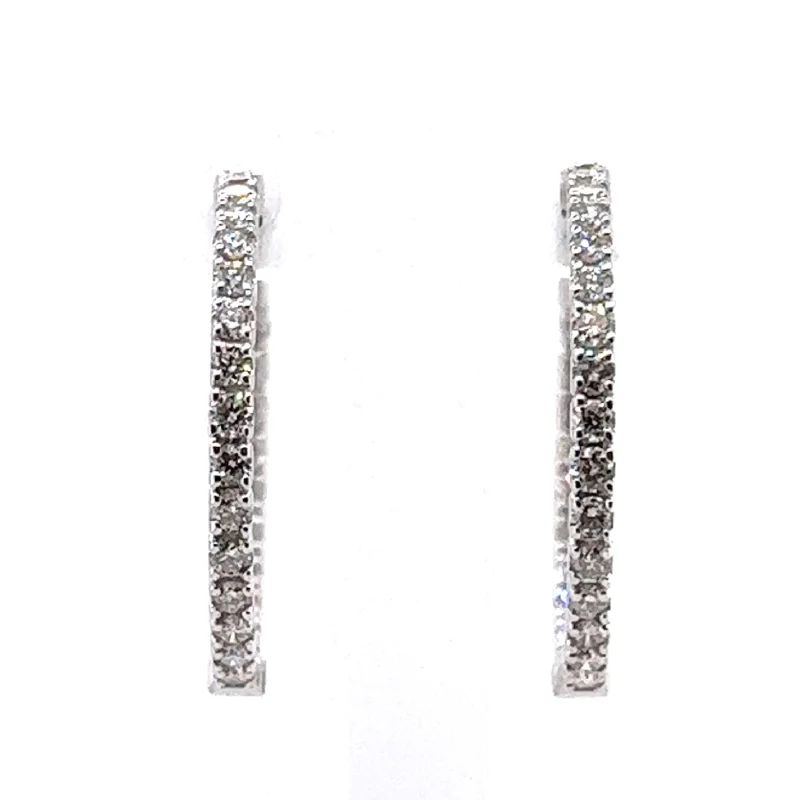 floral gemstone earrings for feminine elegance -14 Karat White Gold Diamond Inside Out Hoops