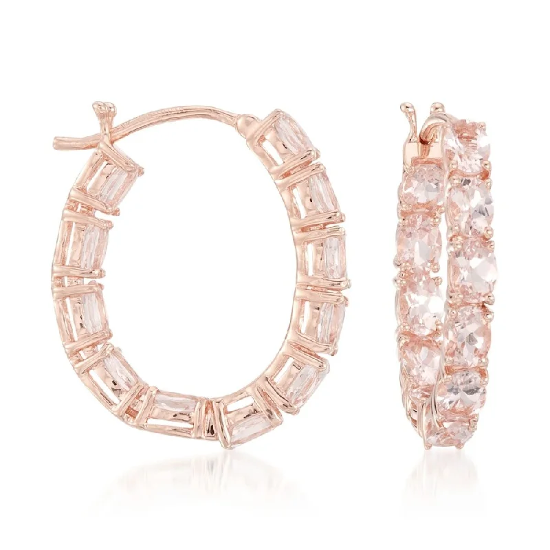 nature-inspired leaf earrings for a subtle touch -14K Rose Gold Over Sterling Silver 3.71ctw Morganite Hoops Earrings