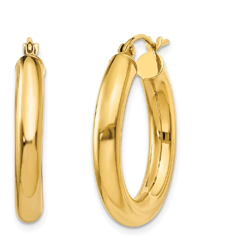 sleek gold earrings for contemporary elegance -14K Yellow Gold 4mm Thick 1 inch Classic Round Hoop Earrings