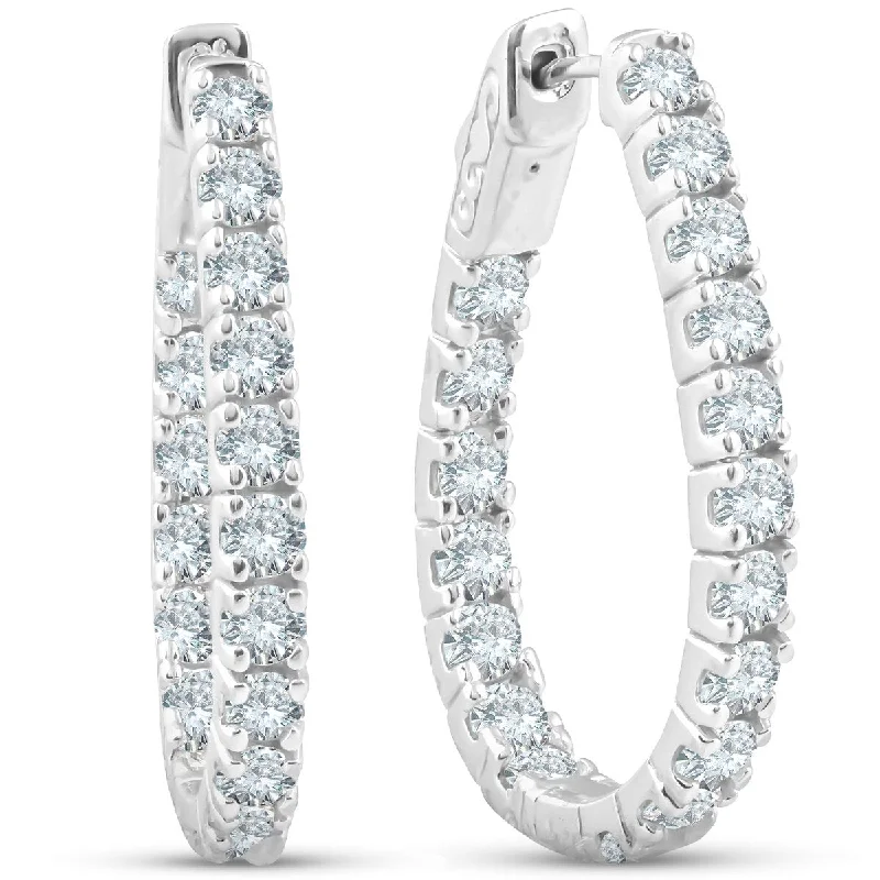 personalized gemstone earrings for thoughtful gifts -3.90 CT Diamond Inside Outside Hoops 14k White Gold 1 1/4" Tall