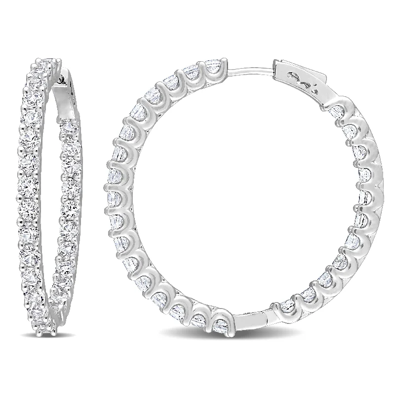 long drop earrings for dramatic flair -8 3/8 CT TGW Created White Sapphire Hoop Earrings Silver