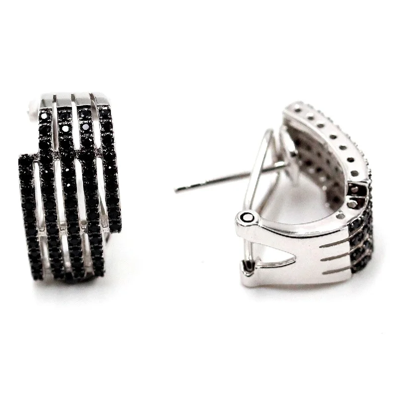 fun statement earrings for playful style -925 Sterling Silver Black Spinel Hoop Earrings