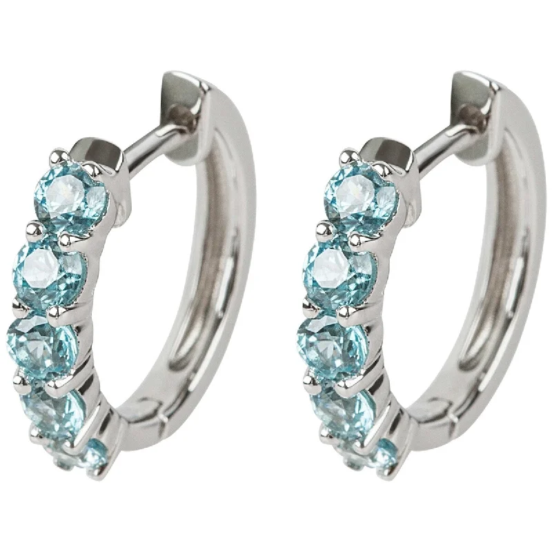 shimmering silver drop earrings for special occasions -925 Sterling Silver Blue Zircon Gemstone Hoop Earrings