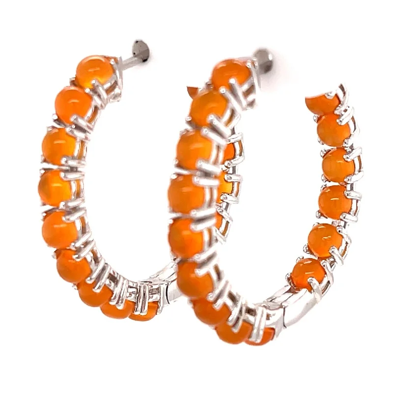 radiant zirconia earrings for extra sparkle -925 Sterling Silver Carnelian Hoop Earrings