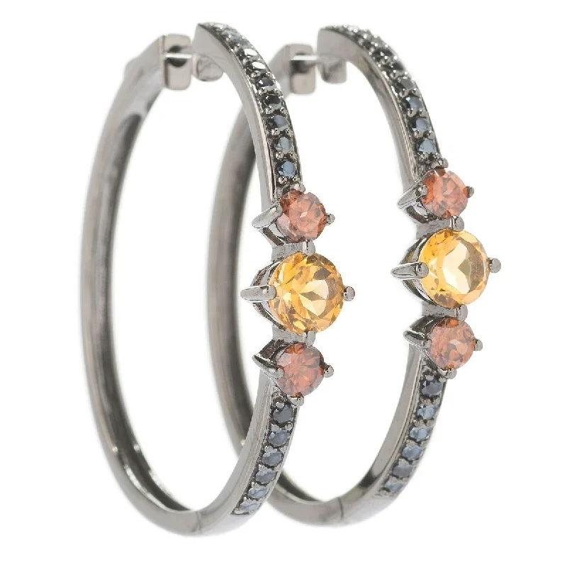 bold flower earrings for bright, colorful looks -925 Sterling Silver Citrine and Brown Zircon Gemstone Hoop Earrings