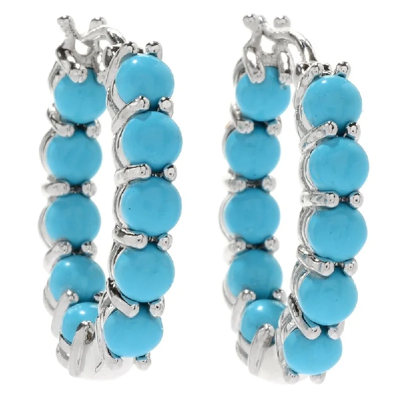 chic silver and gold earrings for mixed metal appeal -925 Sterling Silver Sonora Beauty Turquoise Hoop Earrings