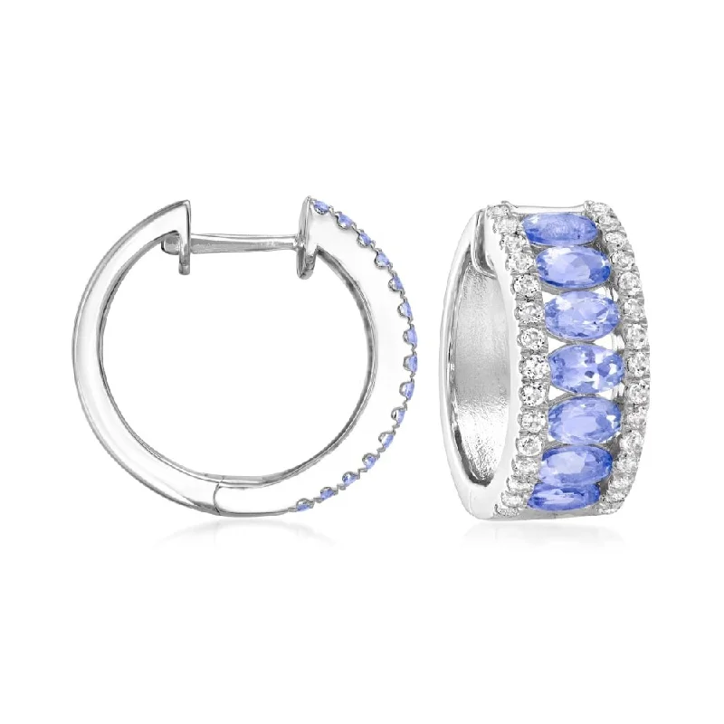 diamond stud earrings for luxury appeal -925 Sterling Silver Tanzanite and White Topaz Gemstone Hoop Earrings